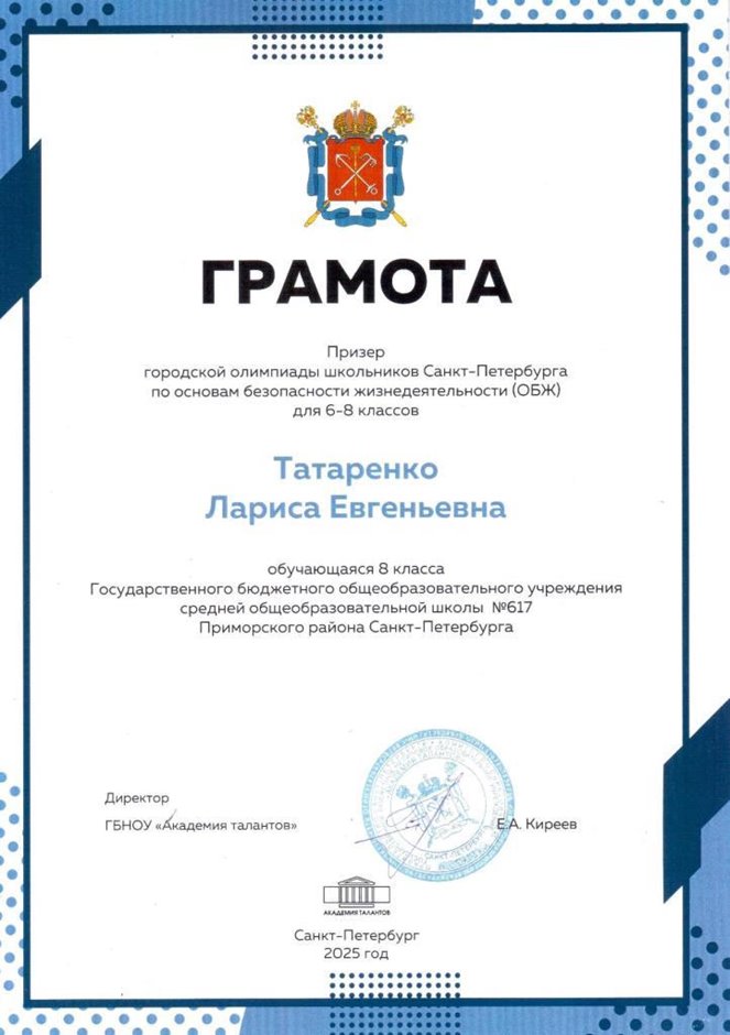 2024 - 2025 Татаренко Лариса 8л1 - ОБЗР (город)